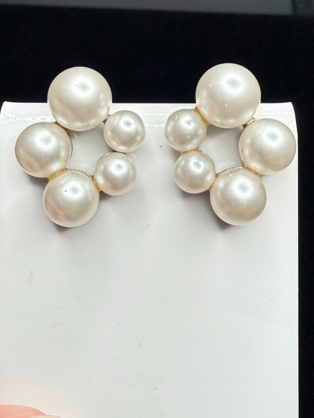 Vintage Marvella Faux Pearl Cluster Clip Earrings Silver Tone Signed 1"